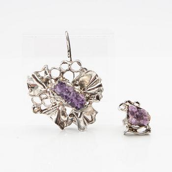 Ring and pendant with amethyst crystals, Buch and Deichmann Denmark 1960/70s.