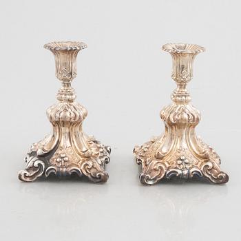 A pair of Baroque style silver candlesticks, Swedish import mark, 20th Century.