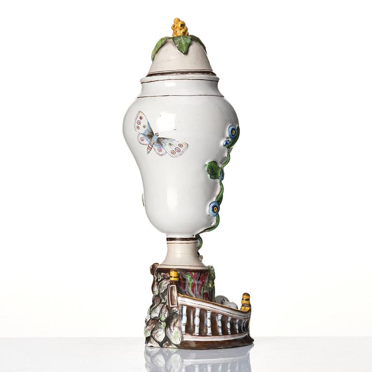 A Swedish Marieberg faience vase with cover, 18th century.