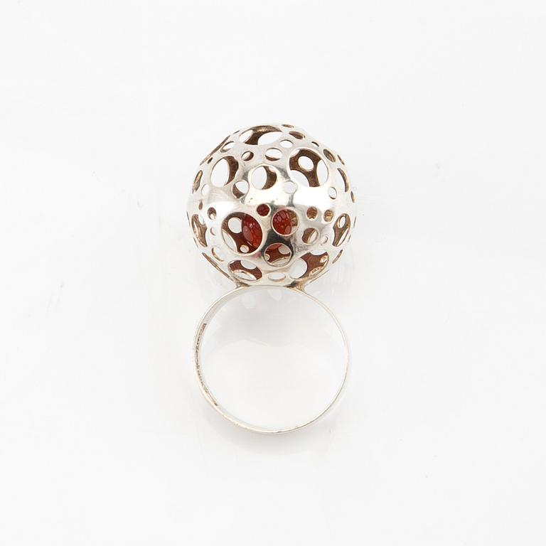 Liisa Vitali, ring and pendant "Leppäkerttu" silver, Westerback Helsinki 1974.