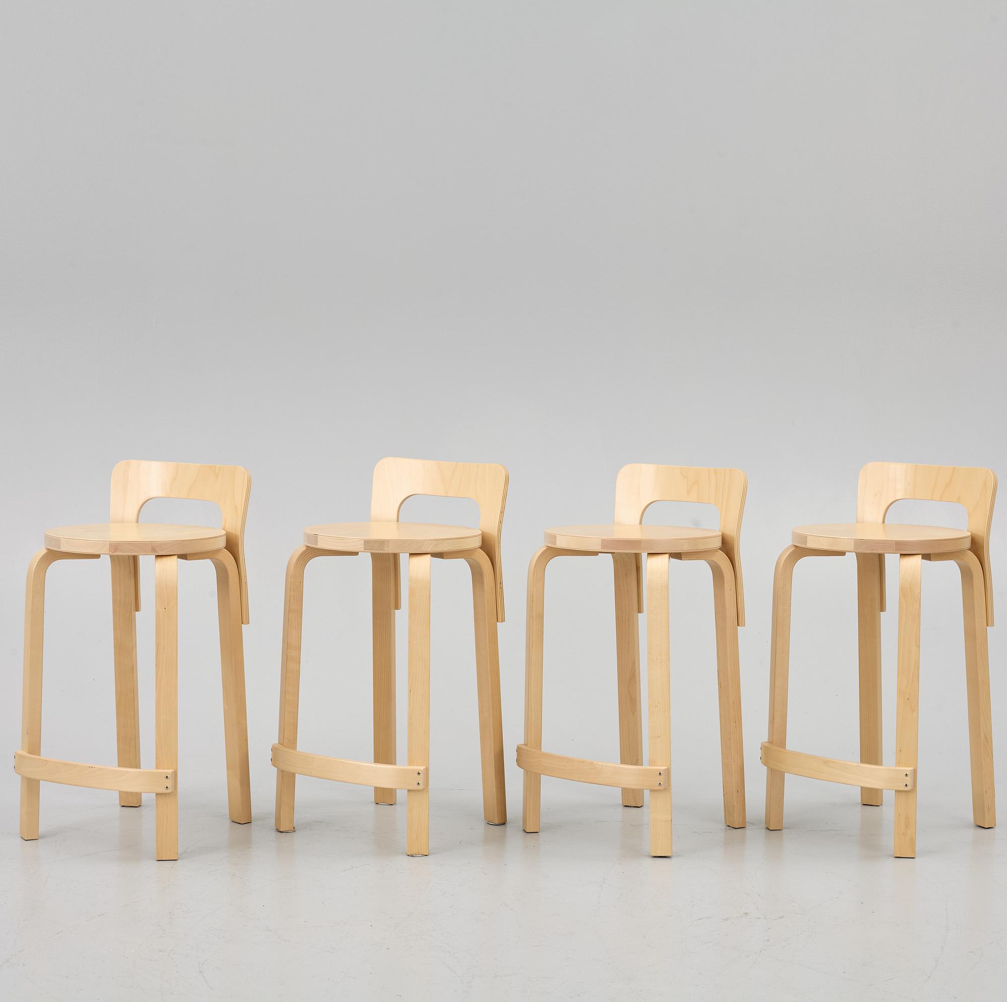 Alvar Aalto, four K65 bar stools, Artek, 2019.