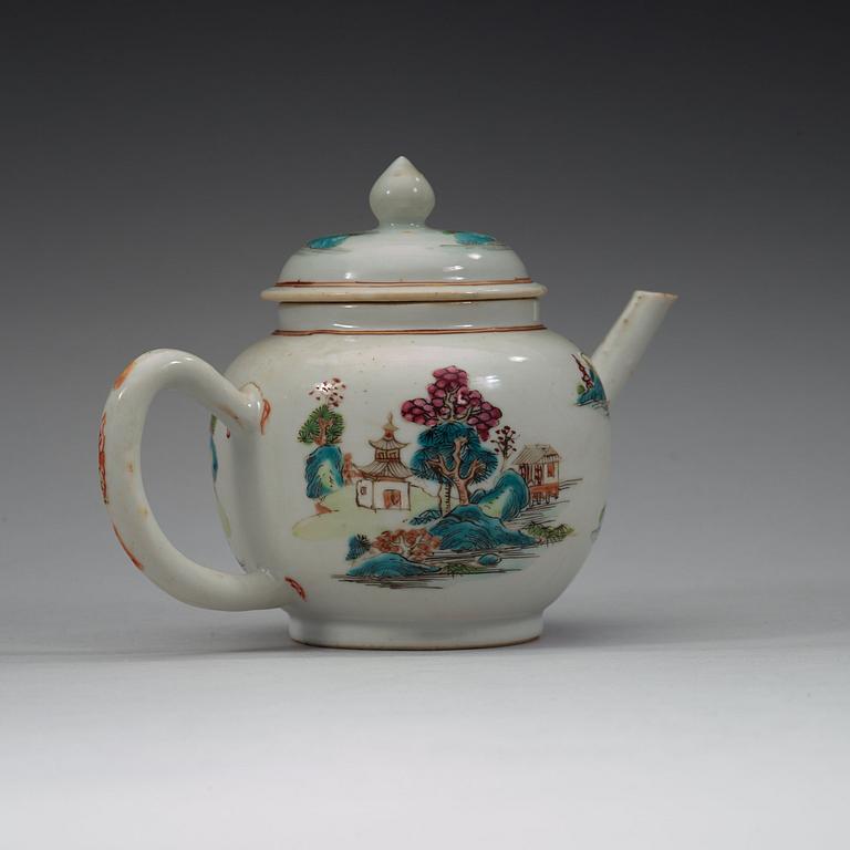 A famille rose tea pot with cover, Qing dynasty, Yongzheng (1723-35).