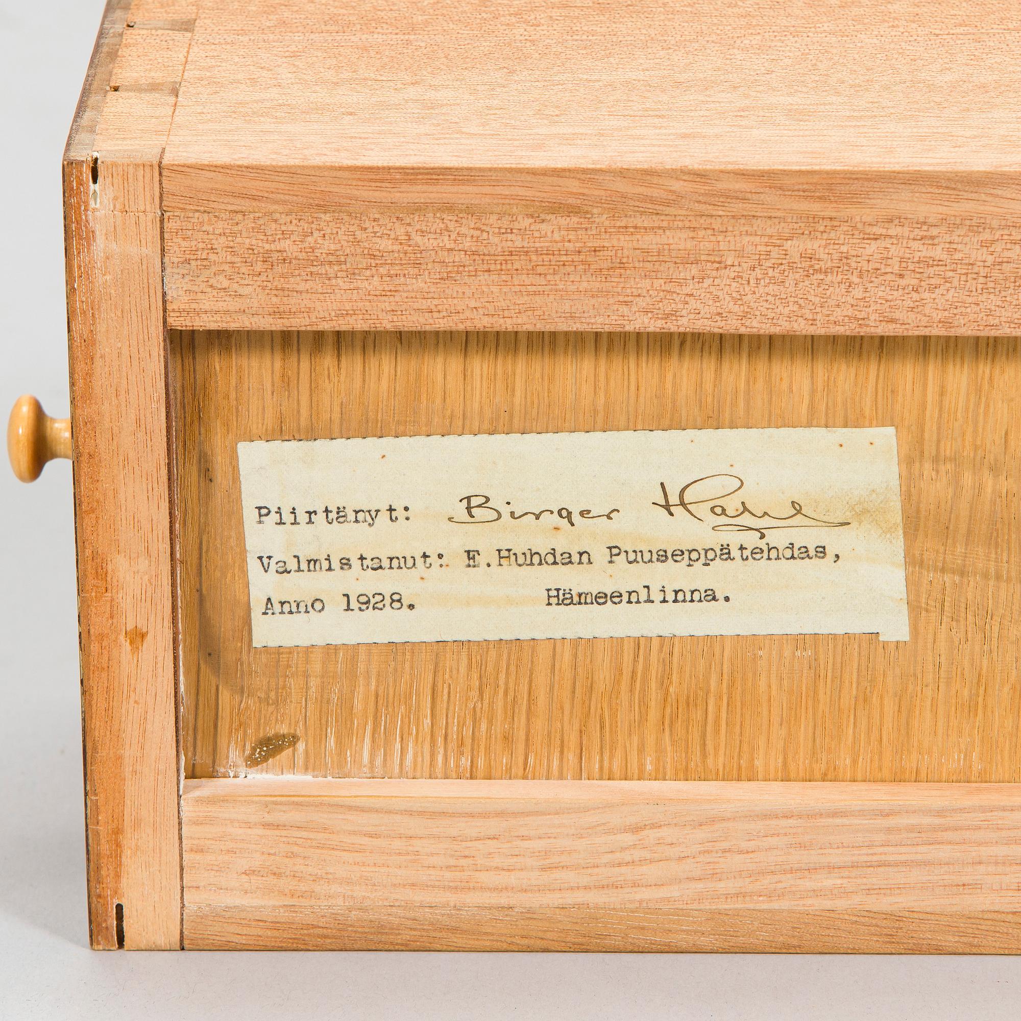 Birger Hahl, sekretär, tillverkare E. Huhdan puusepäntehdas 1928.