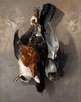 243. Henrik Theodor Lundh, Still life with birds and rabbit.