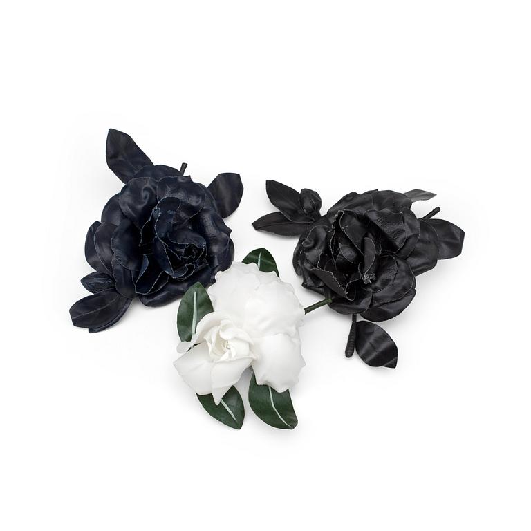 YVES SAINT LAURENT, three brooches in shape of a rose.