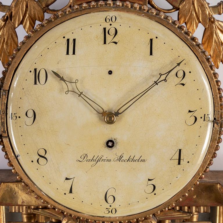 A late gustavian ca 1800 wall clock by Israel Dahlström (clockmaker in Stockholm 1792-1829).