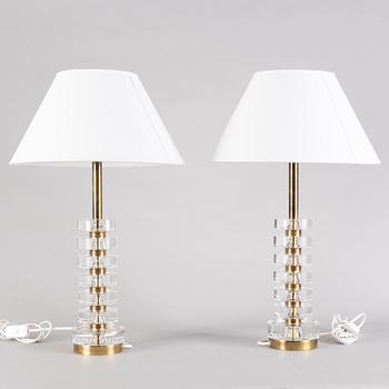 Carl Fagerlund, a pair of table lamps model "RD 1983", Orrefors, 1960s-70s.