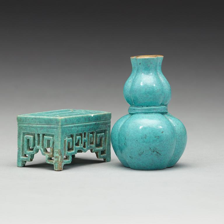 Two 'Robins Egg' glazed minitures, Qing dynasty, 19th Century.