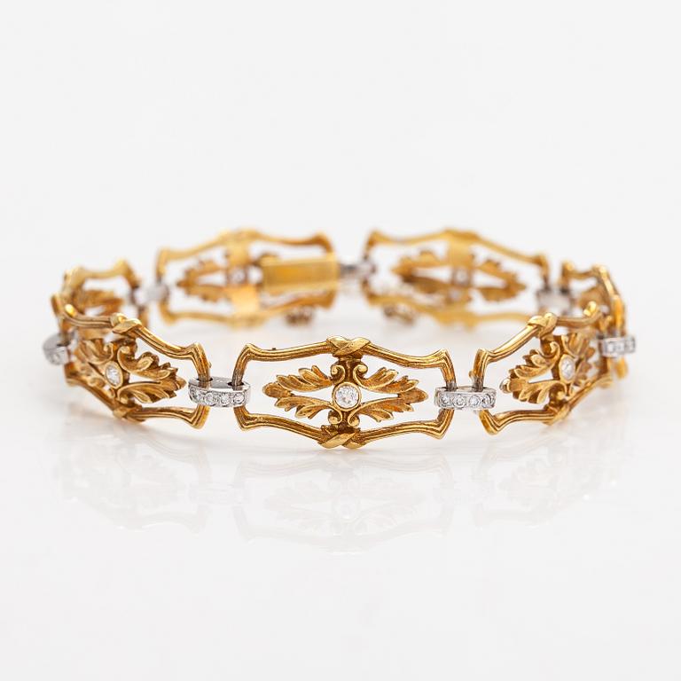 An 18K gold bracelet with diamonds ca. 0.56 ct in total. United kingdom.
