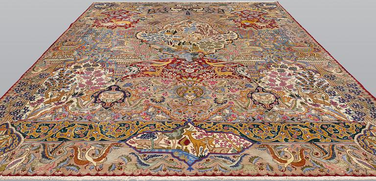 A Kashmar figural carpet, c. 387 x 300 cm.