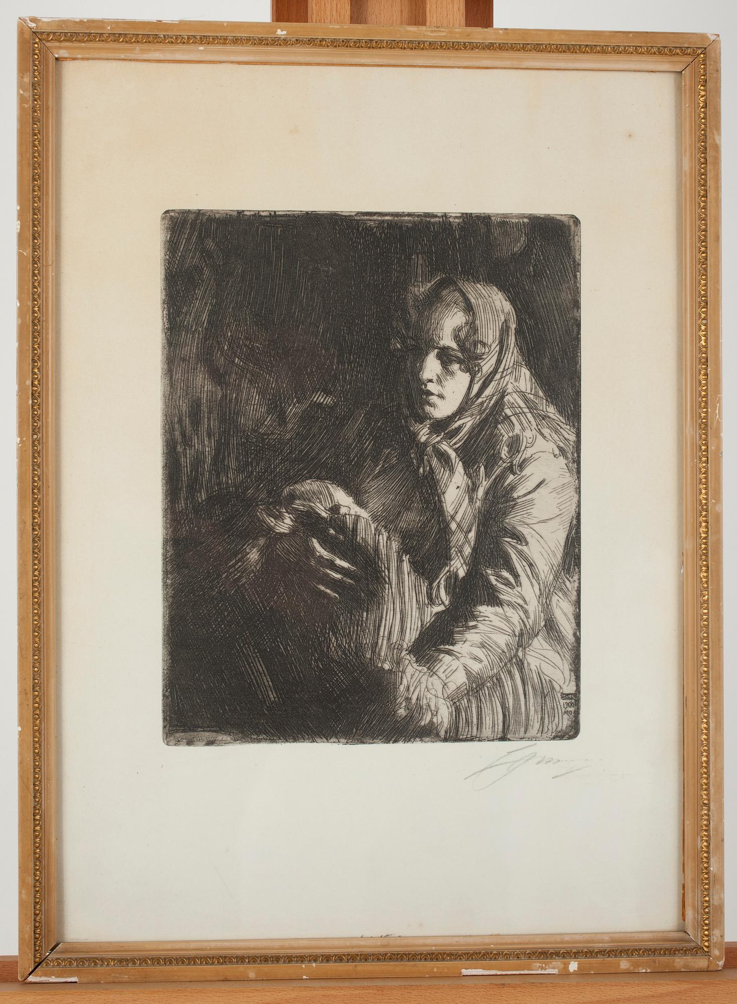 ANDERS ZORN, etsning, signerad i blyerts samt plåtsignerad och -daterad 1900.