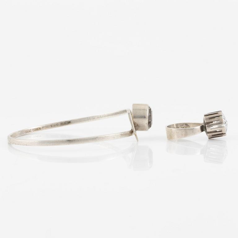 Isaac Cohen, bracelet and ring, silver with rock crystal. 1960s.