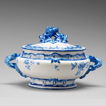 227. A large Swedish Marieberg faience tureen with cover, dated 27/10 (17)63 decorator signature Erik Aspegren.