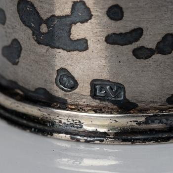 A Swedish Rococo blue glass and silver bottle, marked Lorenz Vick (Ulricehamn 1766-1808).