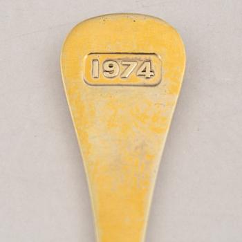 Georg Jensen, Christmas spoons/annual spoons, 13 pcs, gilded silver, Denmark 1971-1983.