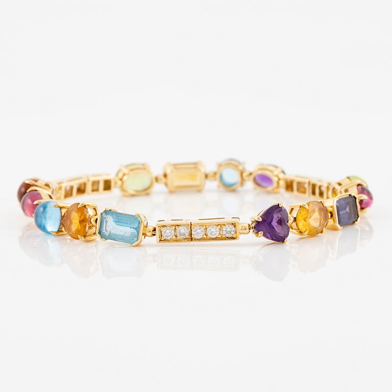 A Bulgari bracelet "Allegra" 18K gold with round brilliant-cut diamonds and coloured stones.