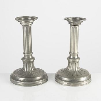 A pair of Gustavian pewter candlesticks, mark of Johan Gustaf Rydman, Stockholm 1785.