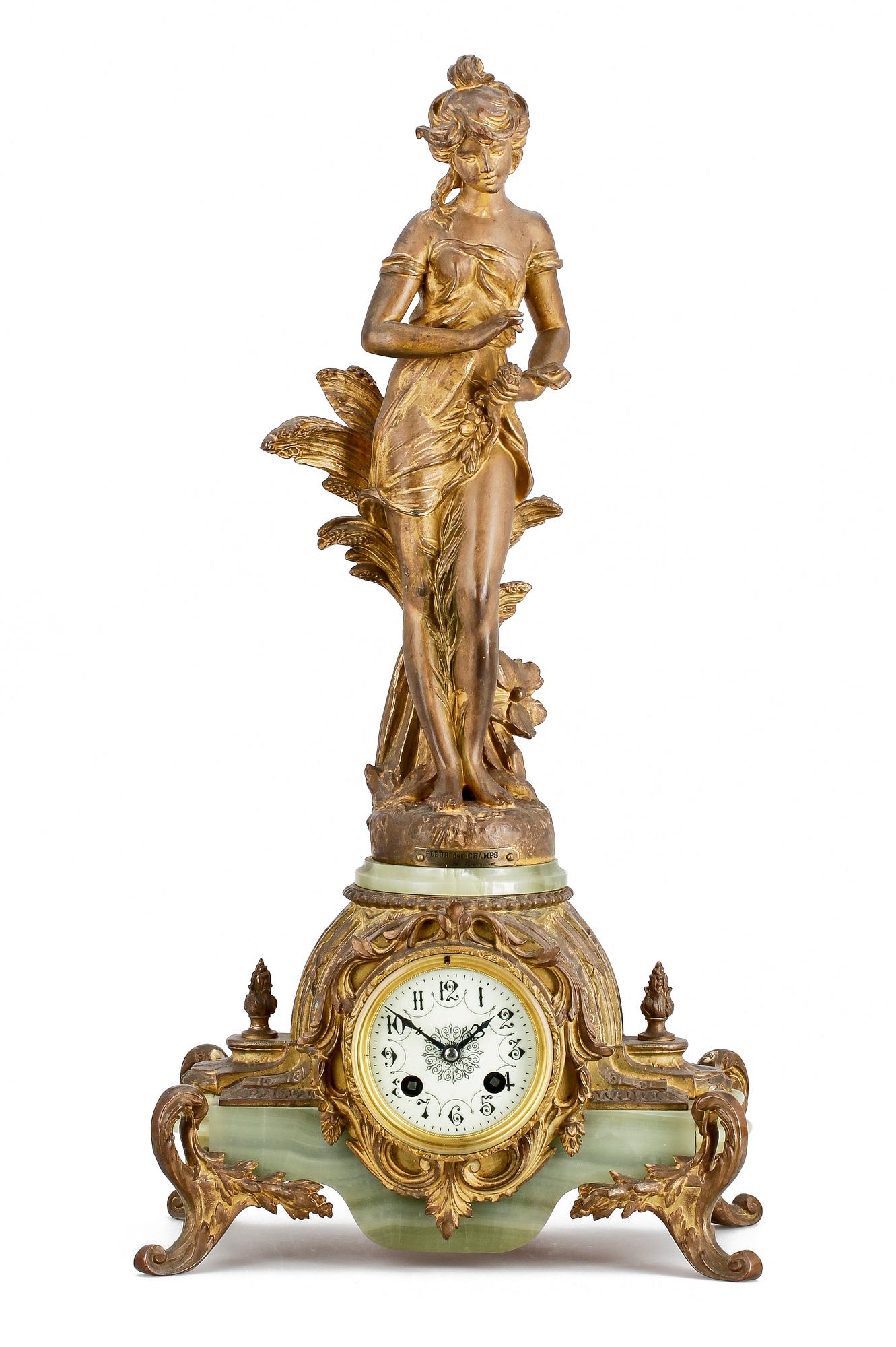 BORDSPENDYL, mässing och alabaster, märkt Ferrville Suan, 1800/1900-tal.