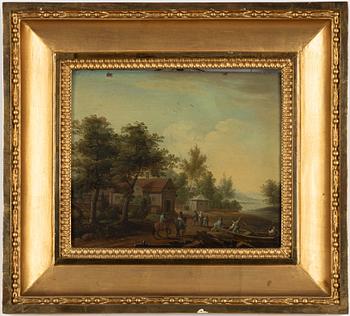 Anders Holm, attributed, Lakeside landscape with figures in a rowboat.