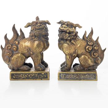 A pair of bronze budhist lions, 1900s.