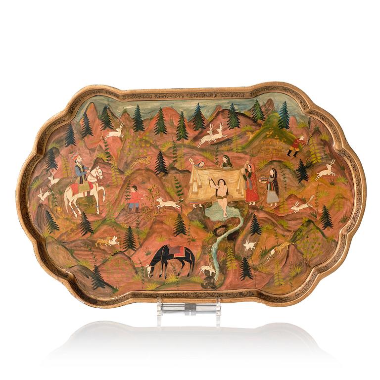 An Indian papier mache tray, probably late Mogul empire (1526-1858).