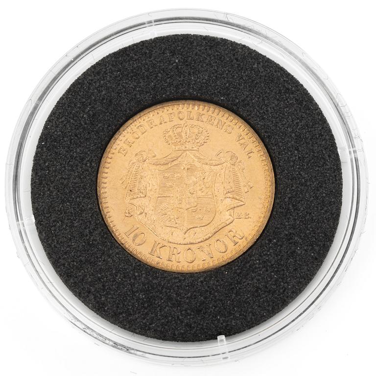 Gold coin, Sweden, Oscar II, 10 kronor, Type II, 1895.