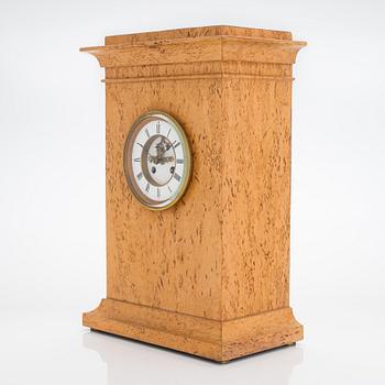 Table clock, presumably Brocot, Masurian birch, Russia, 1880s.