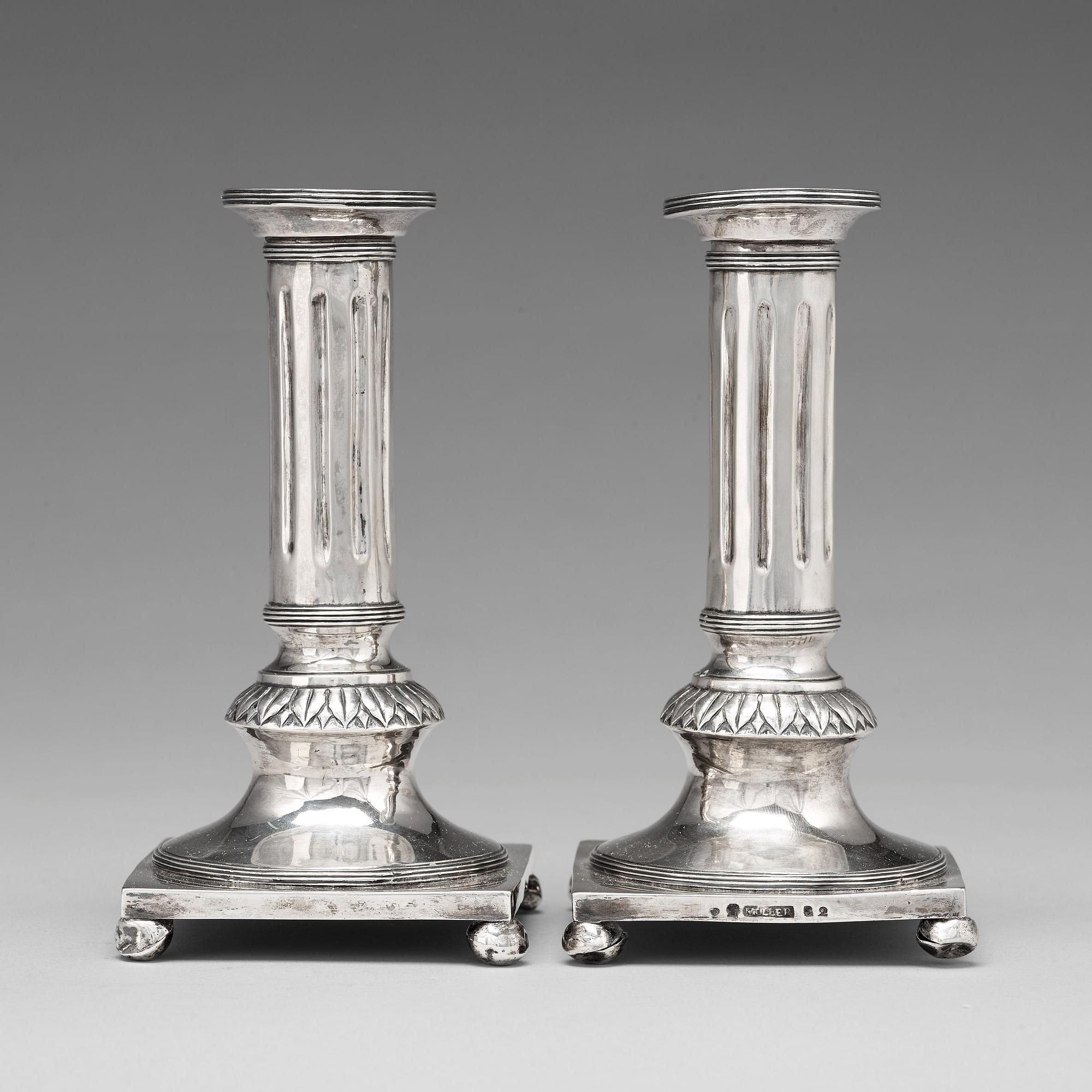 A pair of Swedish 18th century silver candlesticks, marks of Jacob Möller, Malmö 1799.