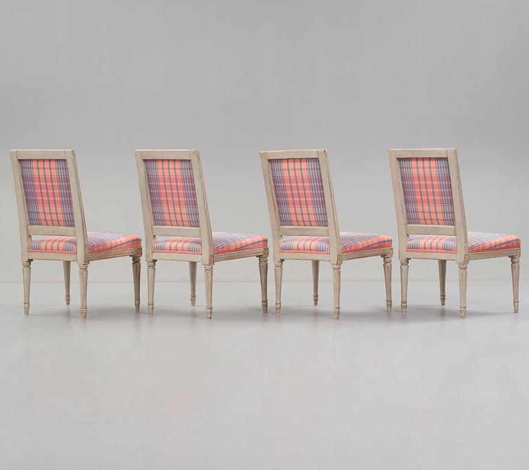 Four Gustavian late 18th century chairs.