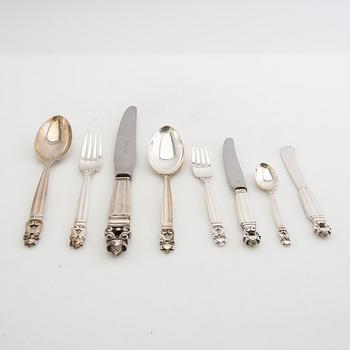 Johan Rohde, bestick 59 dlr "Konge/Achorn" sterlingsilver för Georg Jensen efter 1945.