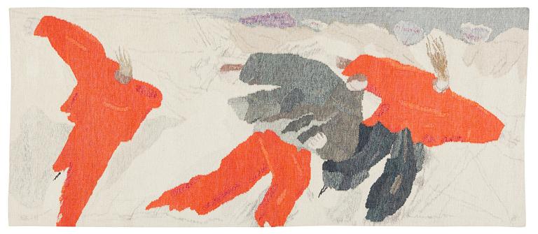 A TAPESTRY. "Skridskoåkare". Tapestry variant with applications. 90 x 214 cm. Signed HAV LH BB.
