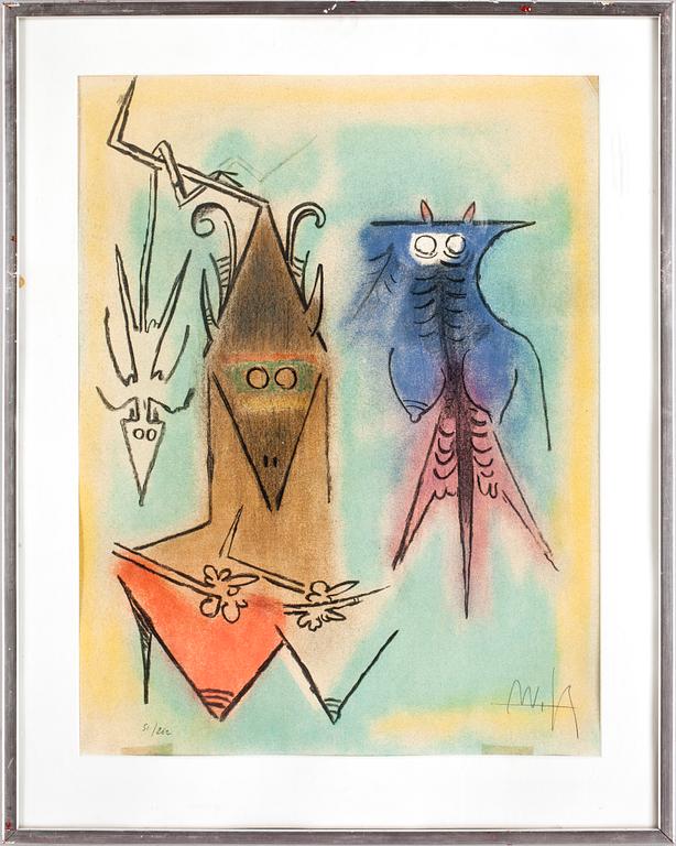 WIFREDO LAM, färglitografi. Sign och numr 51/262.