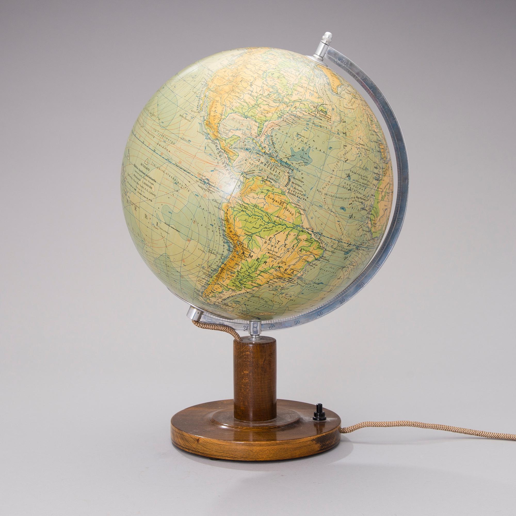 MAAPALLO, "Räthin fyysinen pallokartta, laatinut prof. Arthur Krause", Saksa. 1930/40-luku.