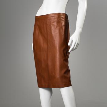 A leather skirt by Ralph Lauren.