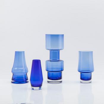 Tamara Aladin, vases, 4 pcs, glass, Riihimäen Lasi, Finland, 1960s/70s.