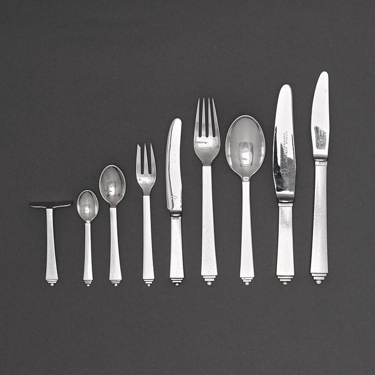 Harald Nielsen, "Pyramid", a set of 60 pcs of sterling and stainless steel flatware, Georg Jensen, Copenhagen 1933-77.