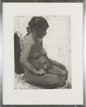 Juho Karjalainen, etsning, 2 st, signerade.