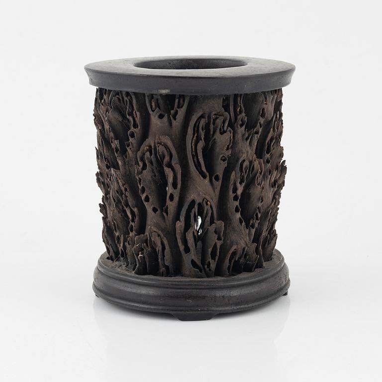 A Chinese naturalistic brush pot, probably early 20th Century.
