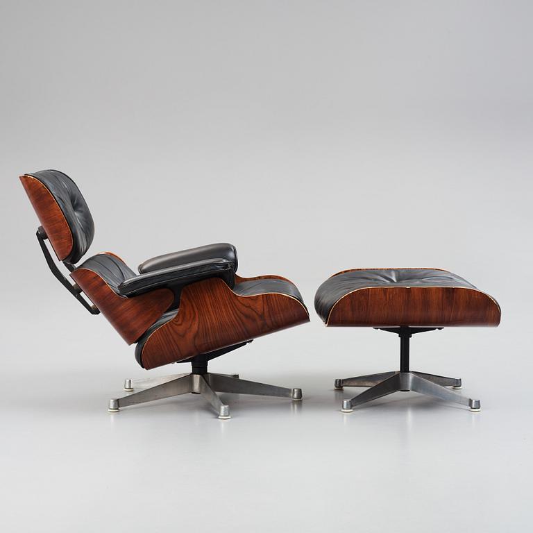 Charles & Ray Eames, a 'Lounge chair' and ottoman, Vitra 1960-1970s.