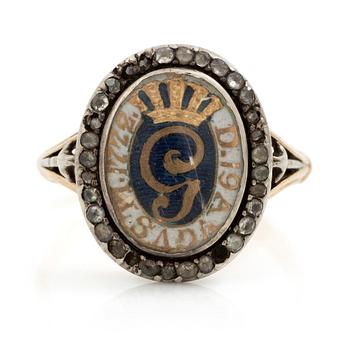 338. Revolutionsring, Gustav III, guld, silver, emalj och diamanter.