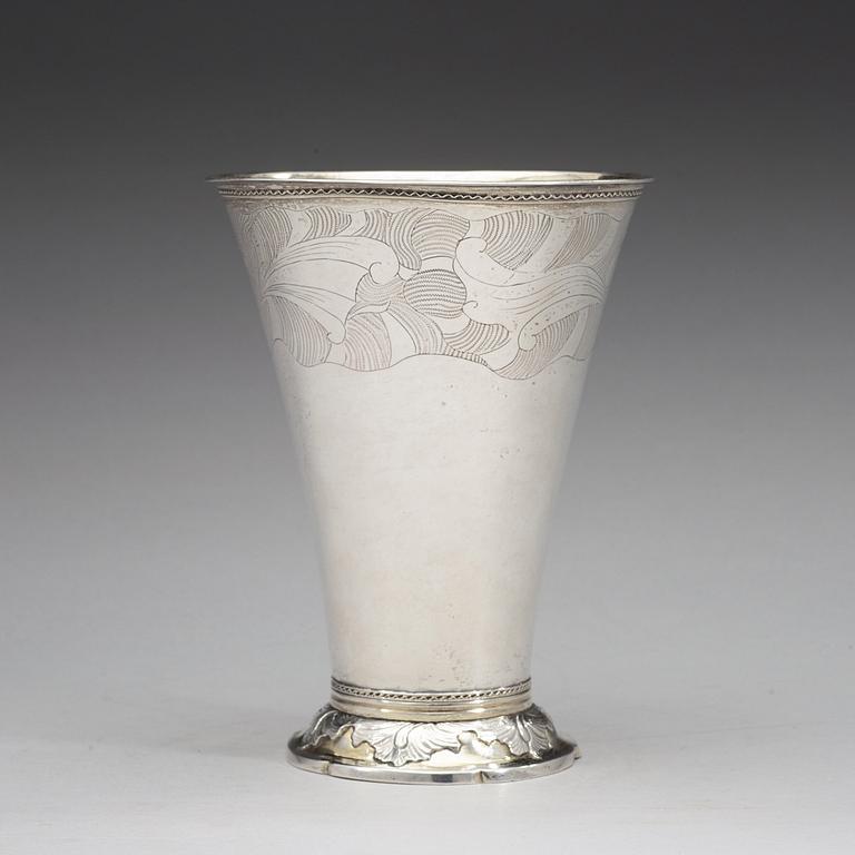 A Swedish 18th century parcel-gilt beaker, marks of Petter Julin, Köping 1761.