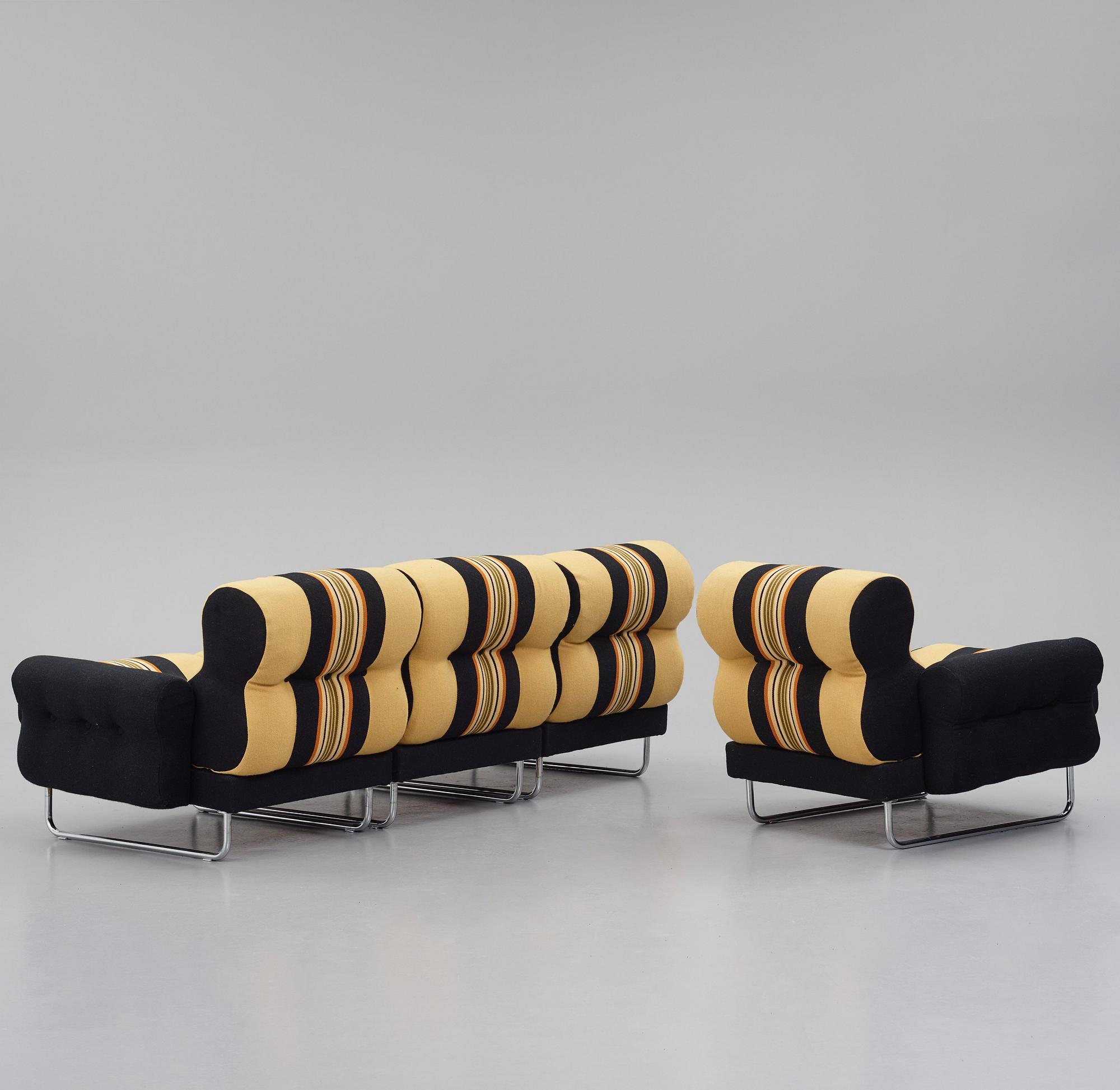 Jan-Eric Bengtsson, fåtölj samt modulsoffa, "Bossanova", Scapa Industri AB, Alvesta, 1970-tal.