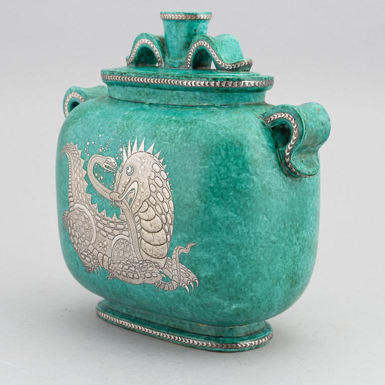 Wilhelm Kåge, urna med lock, stengods, "Argenta", Gustavsberg.