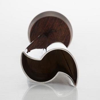 Tapio Wirkkala, a silver TW 228 'Flame' vase on a rosewood base, Kultakeskus, Hämeenlinna 1965.