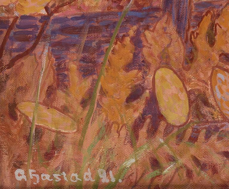 Gustaf Fjaestad, Autumn landscape with roundpole fence.