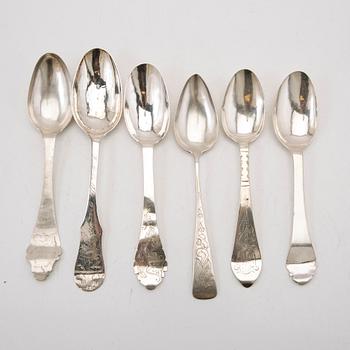 Spoons, 6 pieces, silver, 18th-19th century.