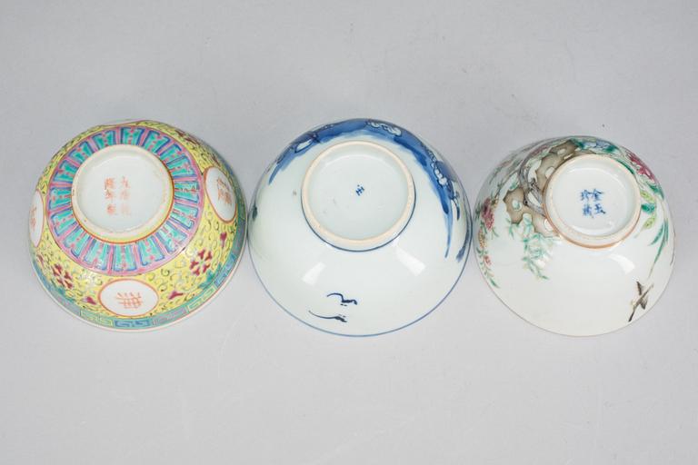 PARTI SKÅLAR, porslin. 3 st, Kina, 1900-tal.