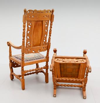 KARMSTOLAR, 1 par, barockstil, sent 1800-tal.