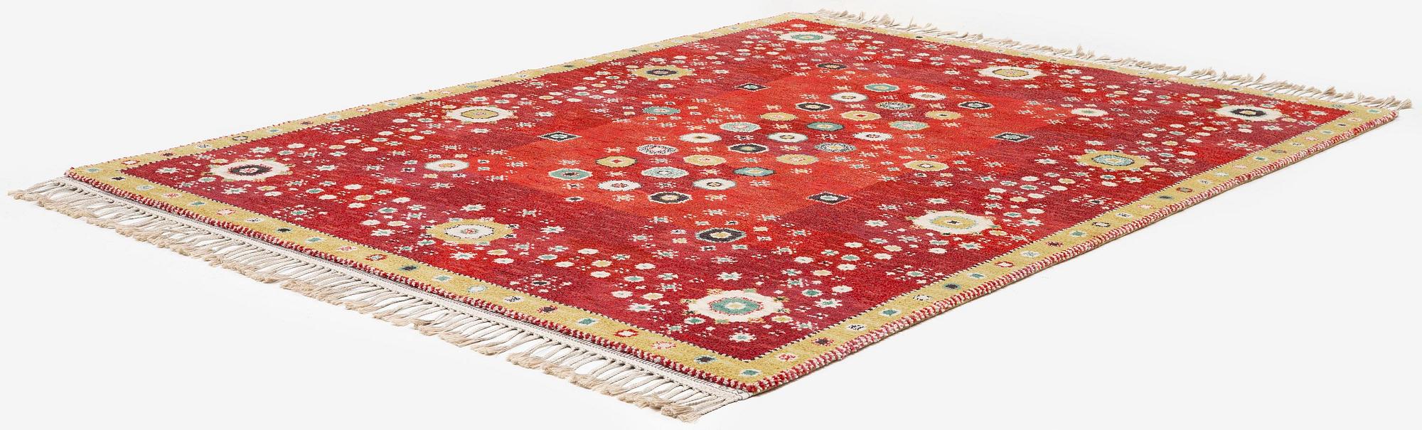 Barbro Nilsson, a 'Rabatten röd' carpet, knotted pile, 266 x 195 cm, signed AB MMF BN.