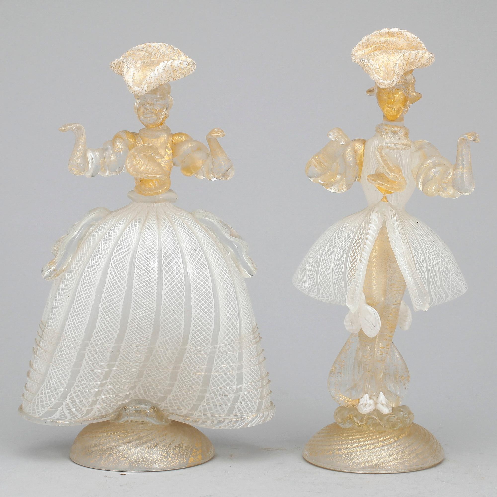 FIGURINER, ett par, glas, möjligen Venini, 1900-talets mitt.